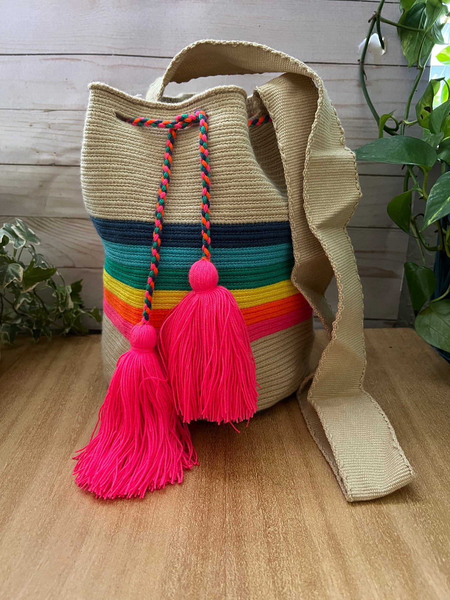 Rainbow Handwoven Bucket Bag