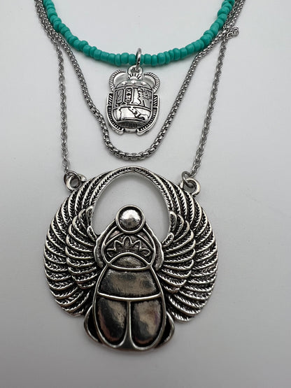 Egyptian Scarab Beetle Layered Necklace