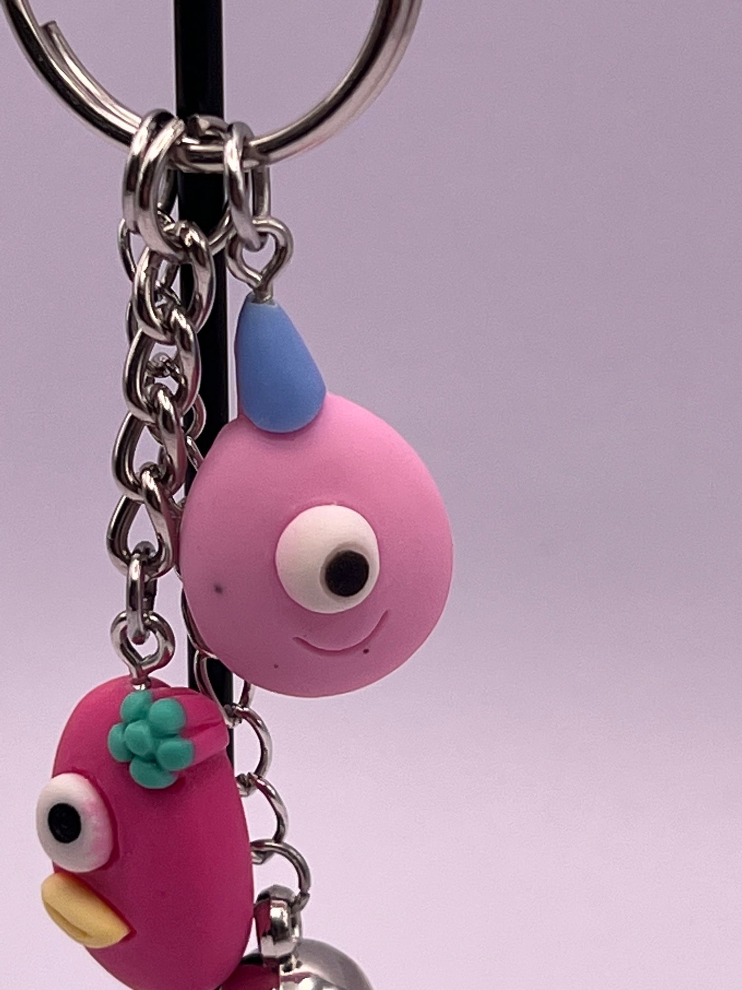 Pink Monsters Polymer Clay Keychain