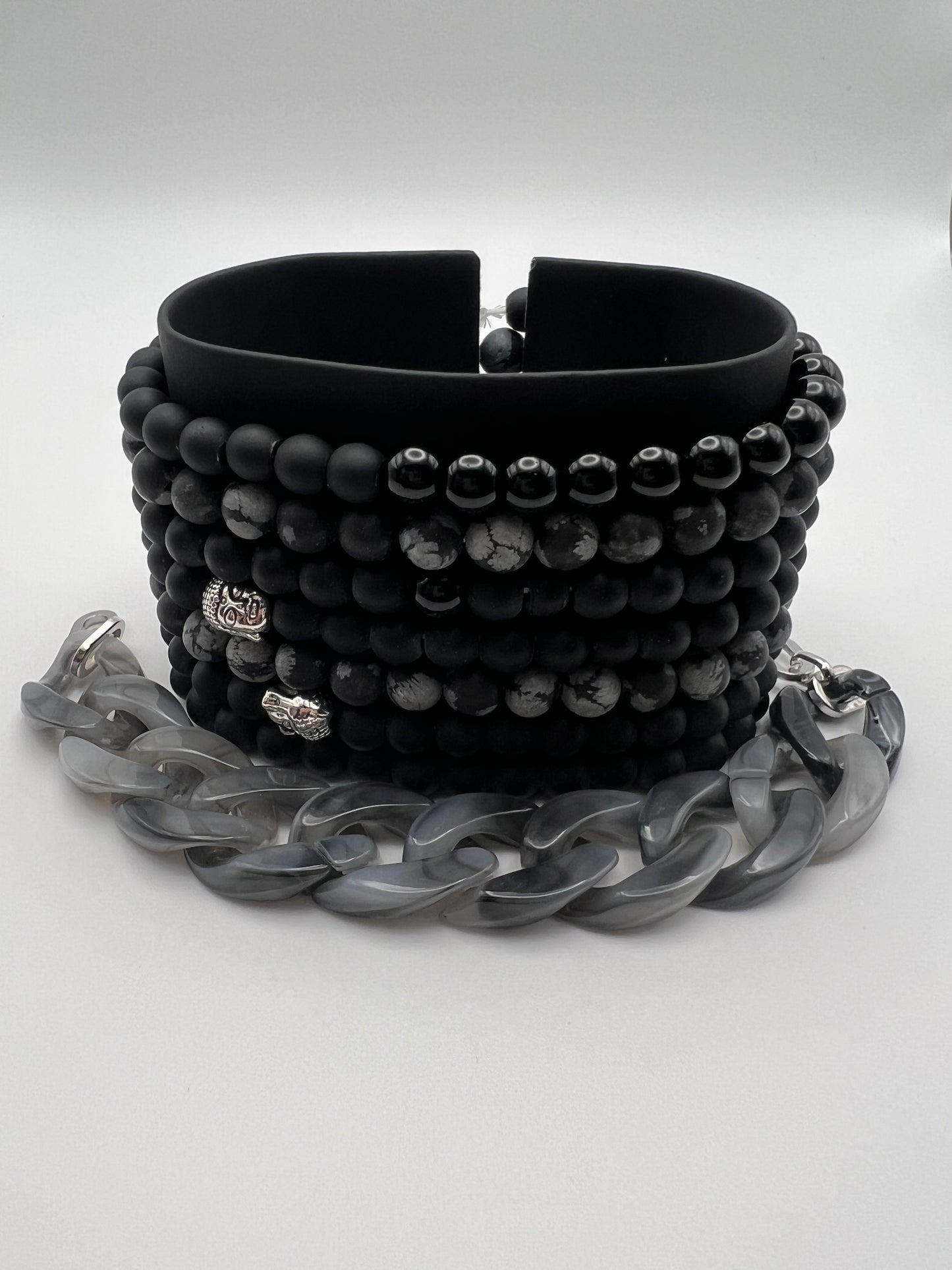 Black & Gray Buddha Bracelet Set