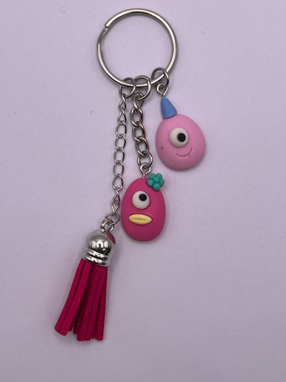 Pink Monsters Polymer Clay Keychain