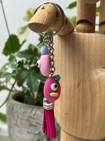 Pink Monsters Polymer Clay Keychain