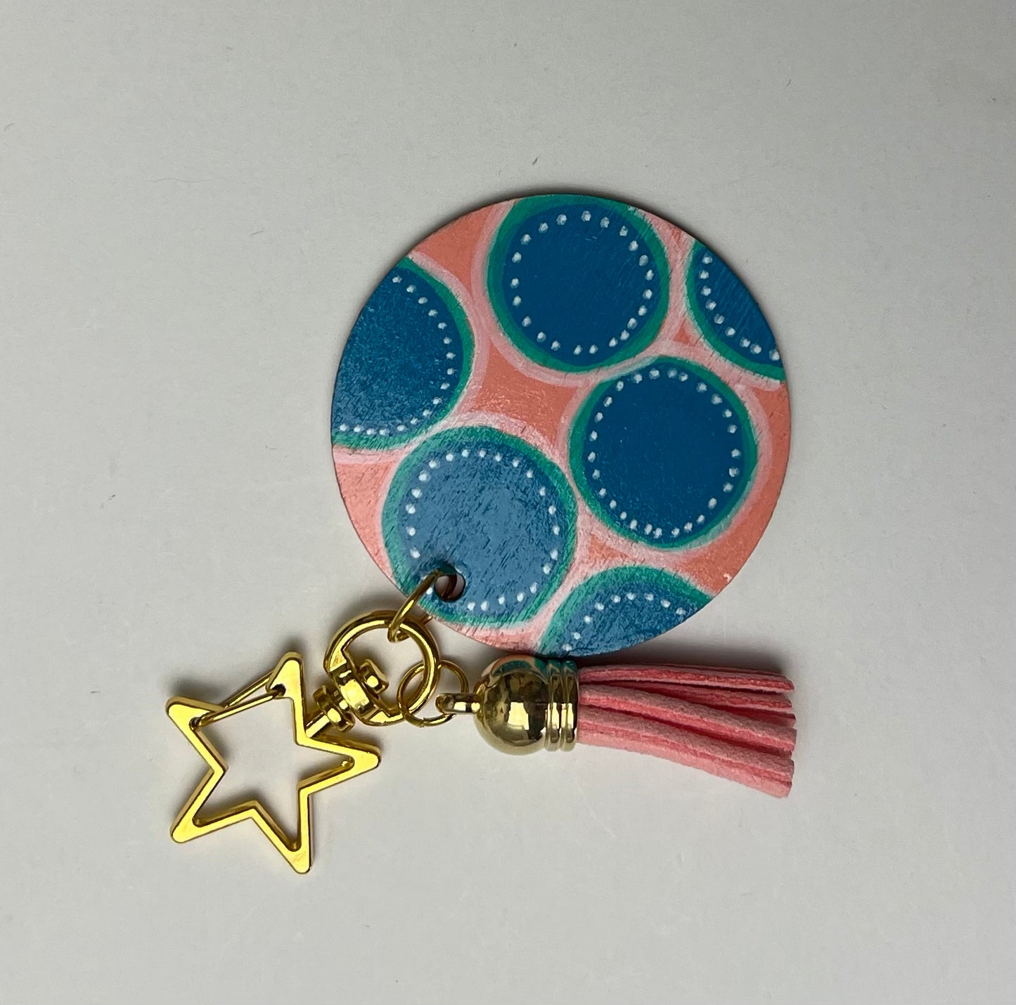 Round Hand-Painted Wood Keychain