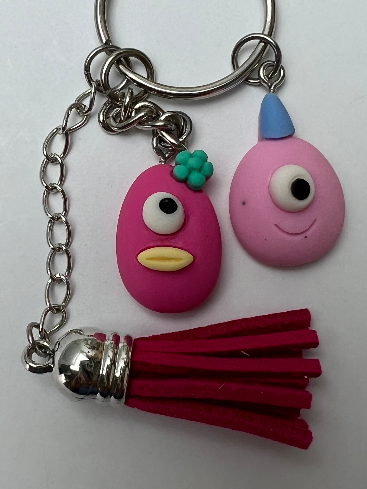 Pink Monsters Polymer Clay Keychain