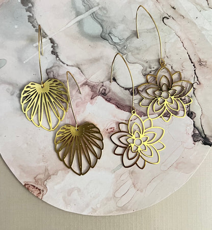 Delicate Floral Gold Brass Earrings