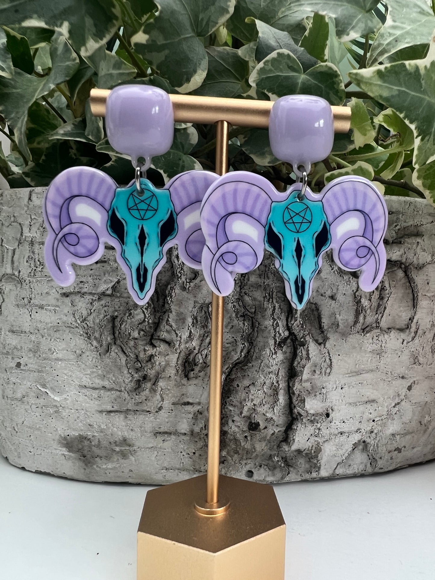 Purple & Blue Pentagram Ram Earrings
