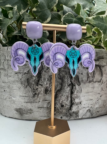Purple & Blue Pentagram Ram Earrings