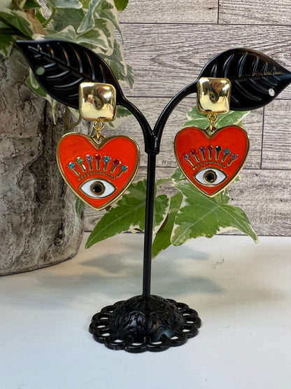 Evil Eye Heart Dangle Earrings