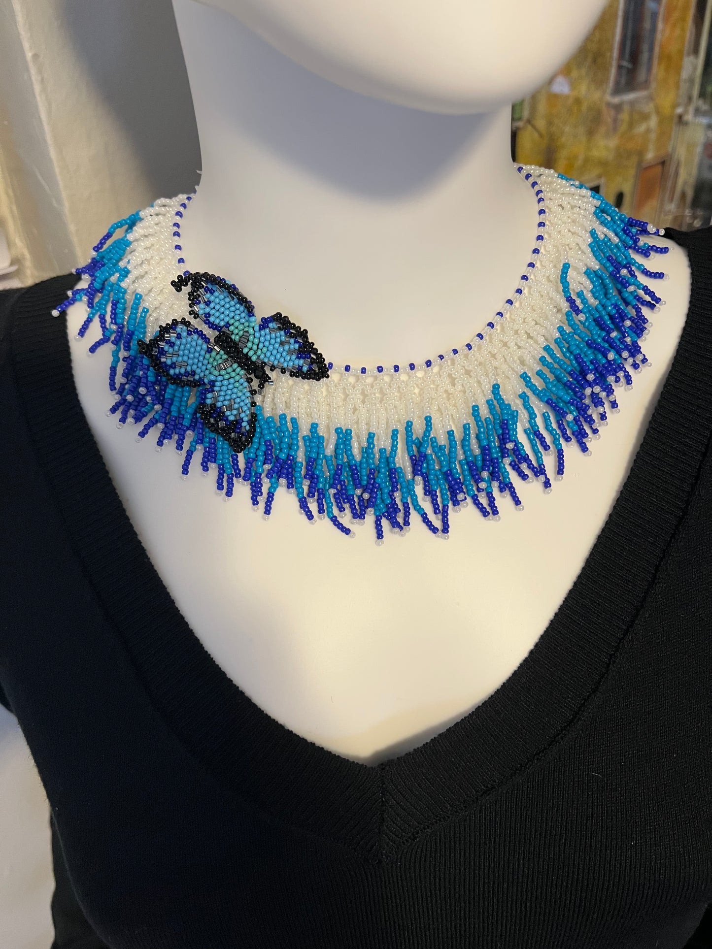 Blue Beaded Butterfly Necklace Set