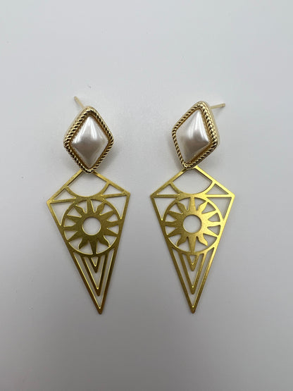 Brass Geometric Pendant Earrings