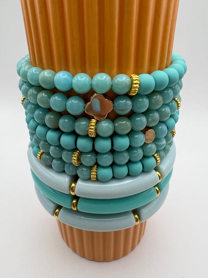 Teal & Gold Stylish Boho Chic Stackable Bracelet Set