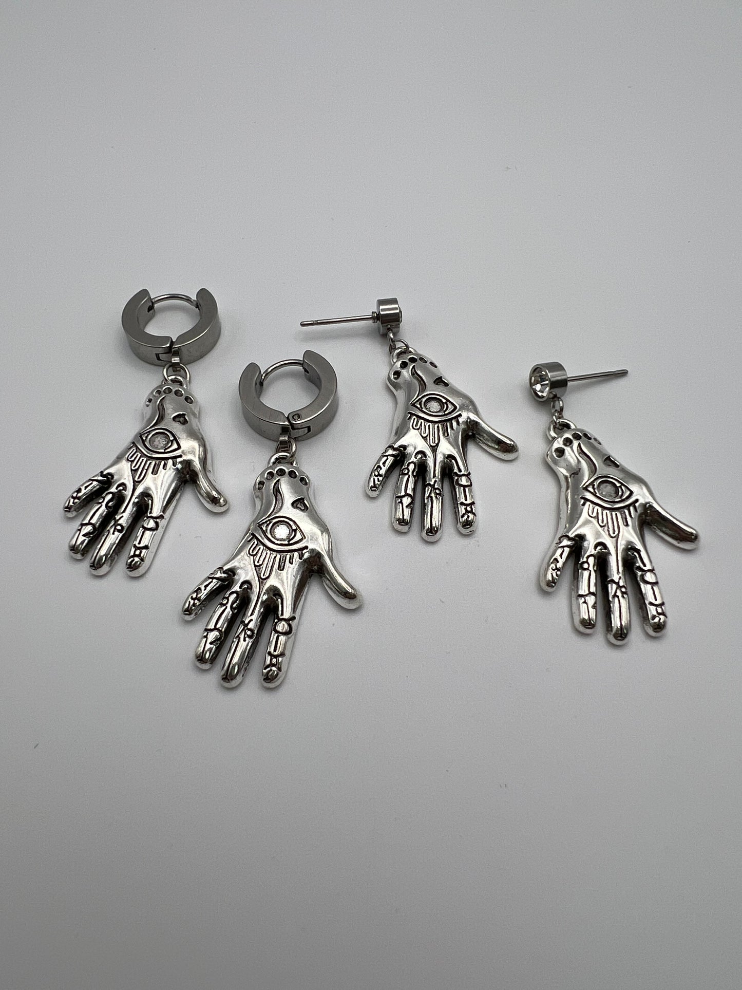 Silver Dainty Esoteric Hand Earrings