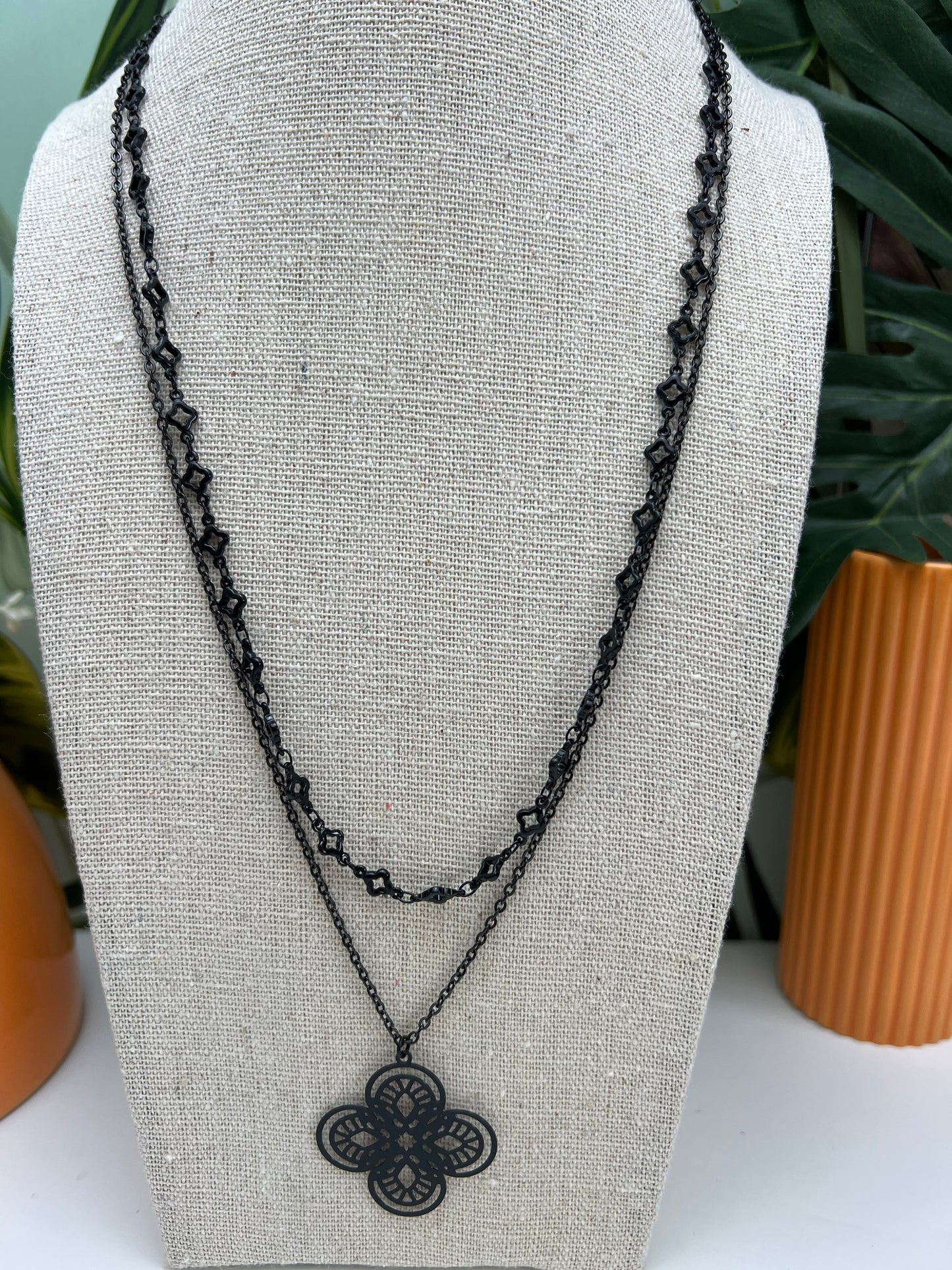 Black Fleur de Lis Necklace