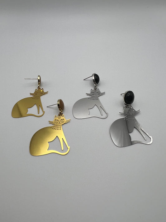 Minimalist Retro Silver &  Gold Cat Earrings