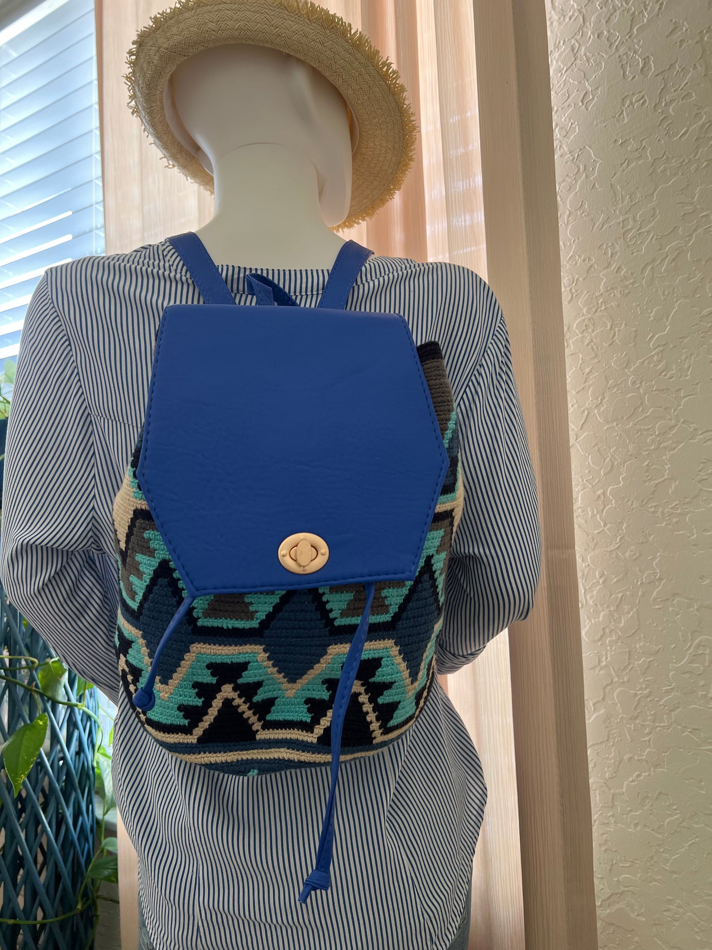 Geometric Pattern Handwoven Backpack