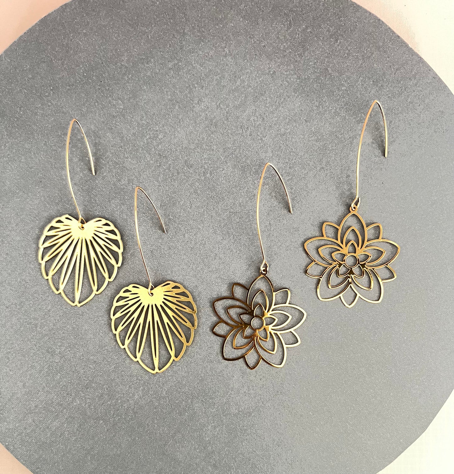 Delicate Floral Gold Brass Earrings