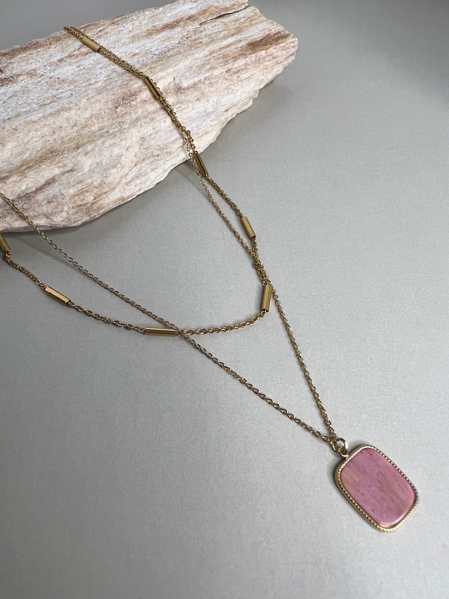 Pink & Gold Pendant Necklace