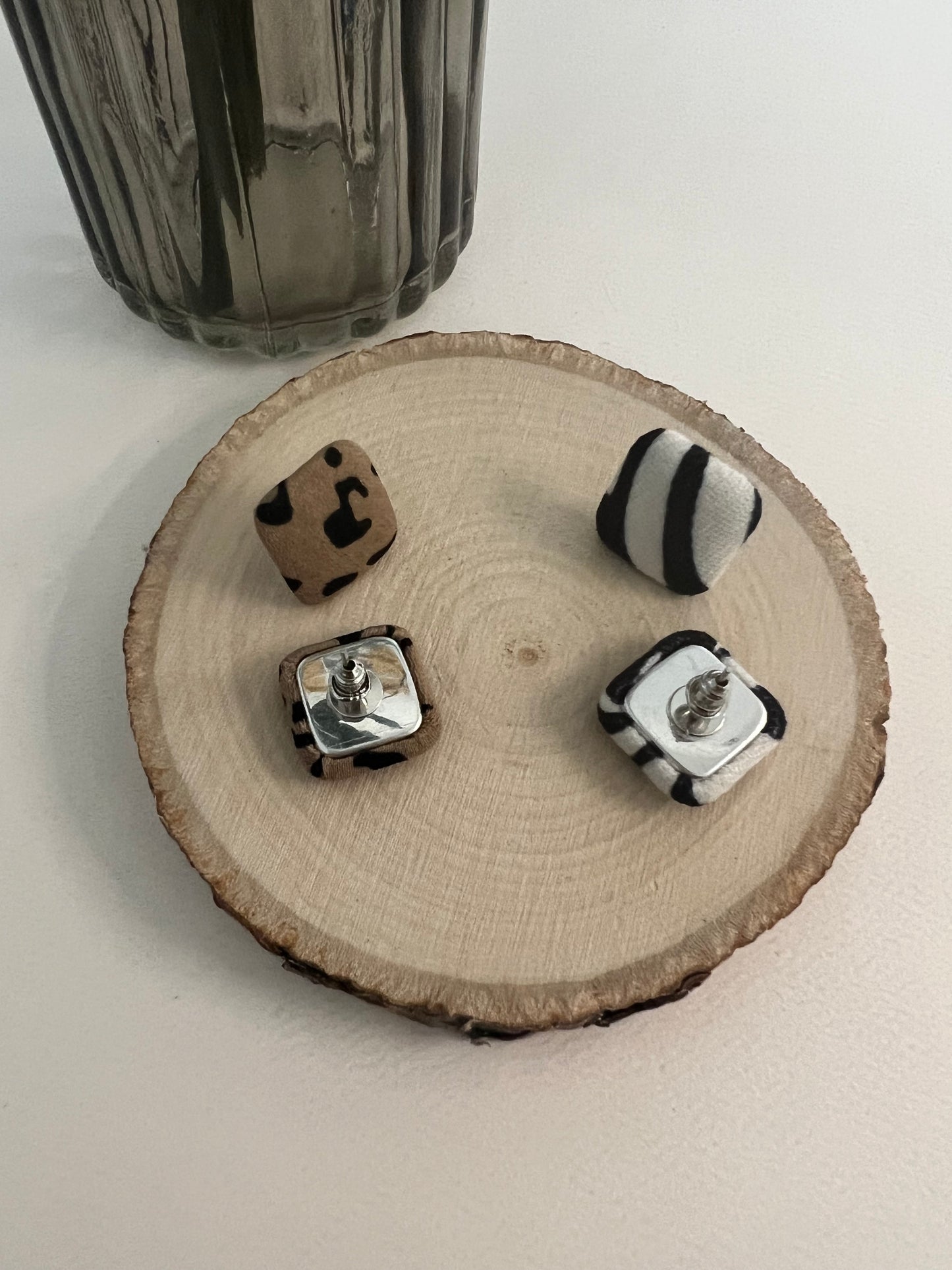 Animal Print Fabric Large Stud Earrings