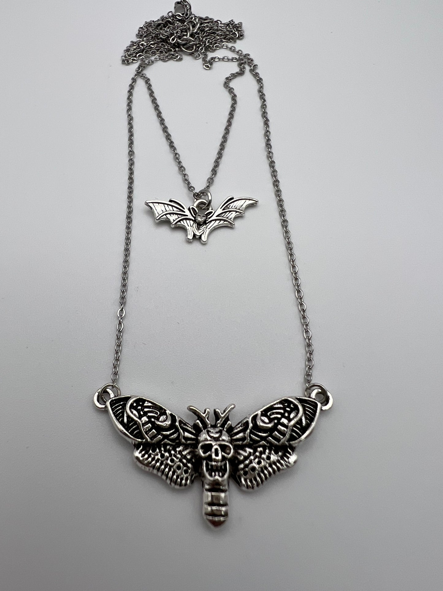 Silver Moth & Bat Layered Necklace