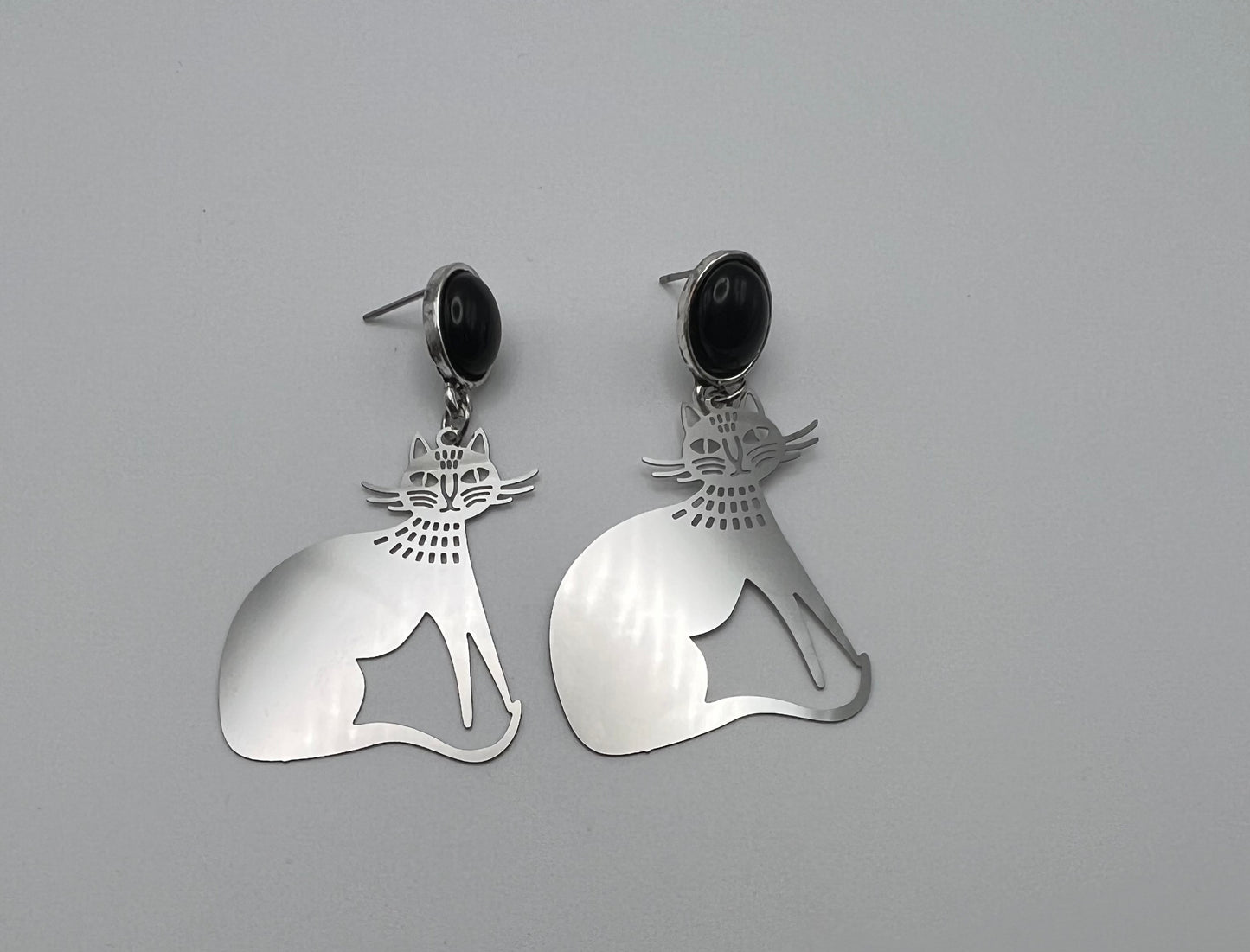 Minimalist Retro Silver &  Gold Cat Earrings