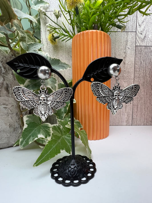 Skull Moth Goth Witchy Dangle Earrings