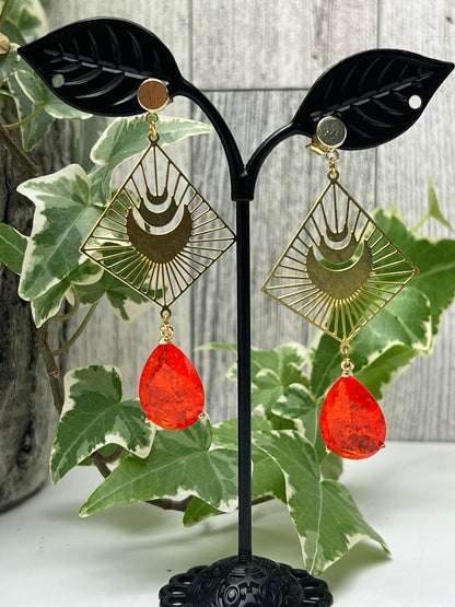 Stylish Gold & Orange Statement Earrings