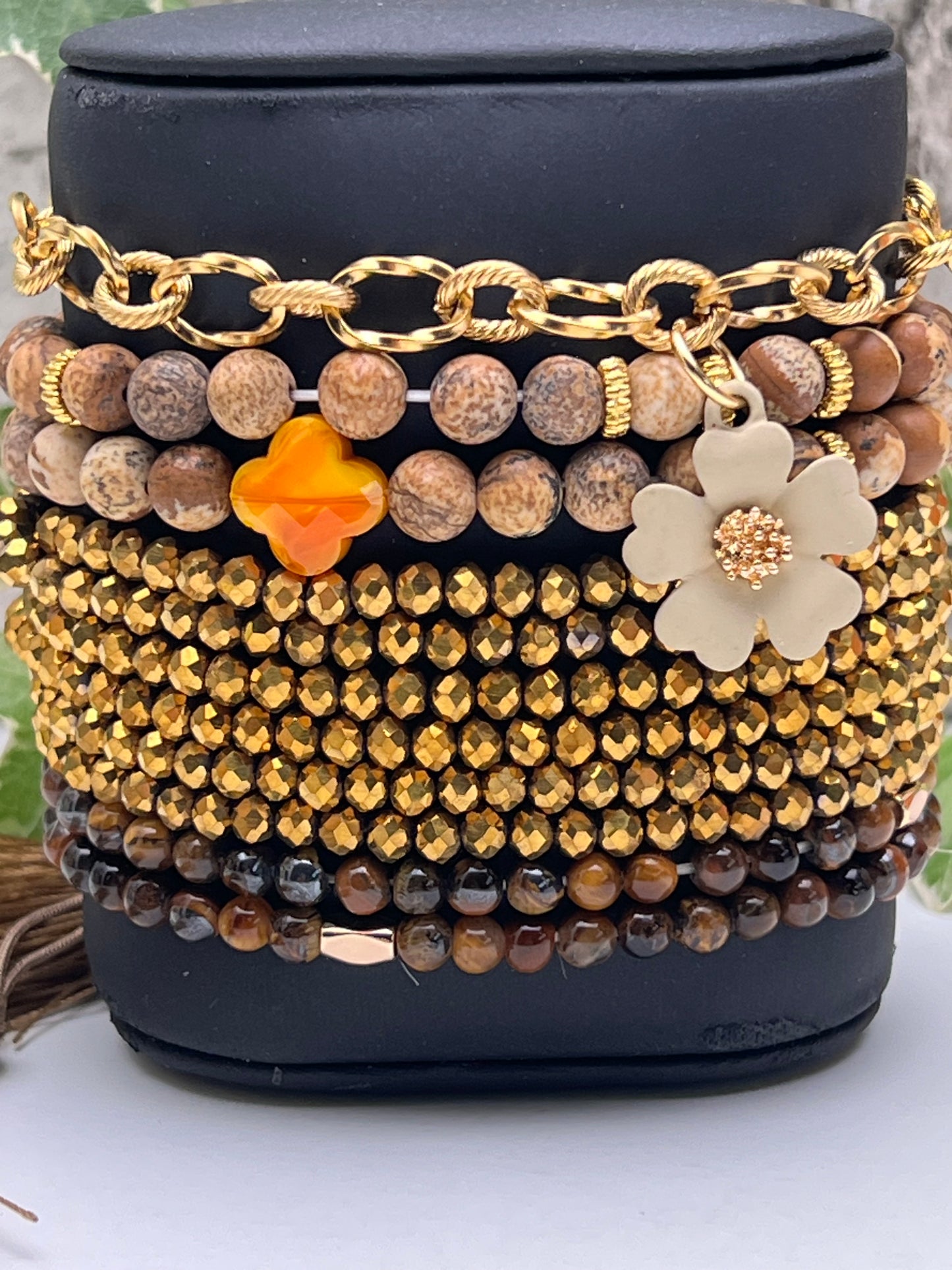 Brown & Gold Stacked Bracelet Set