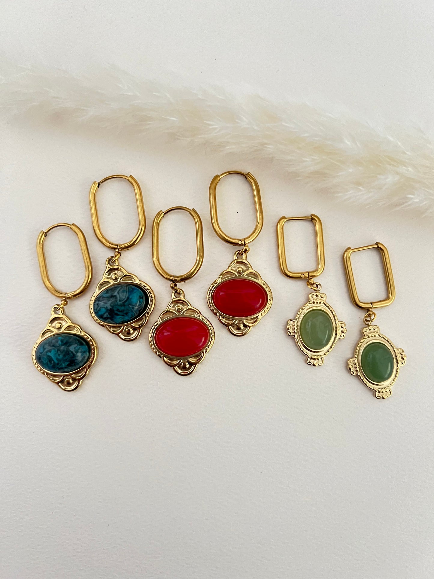 Stone Pendant Hoops