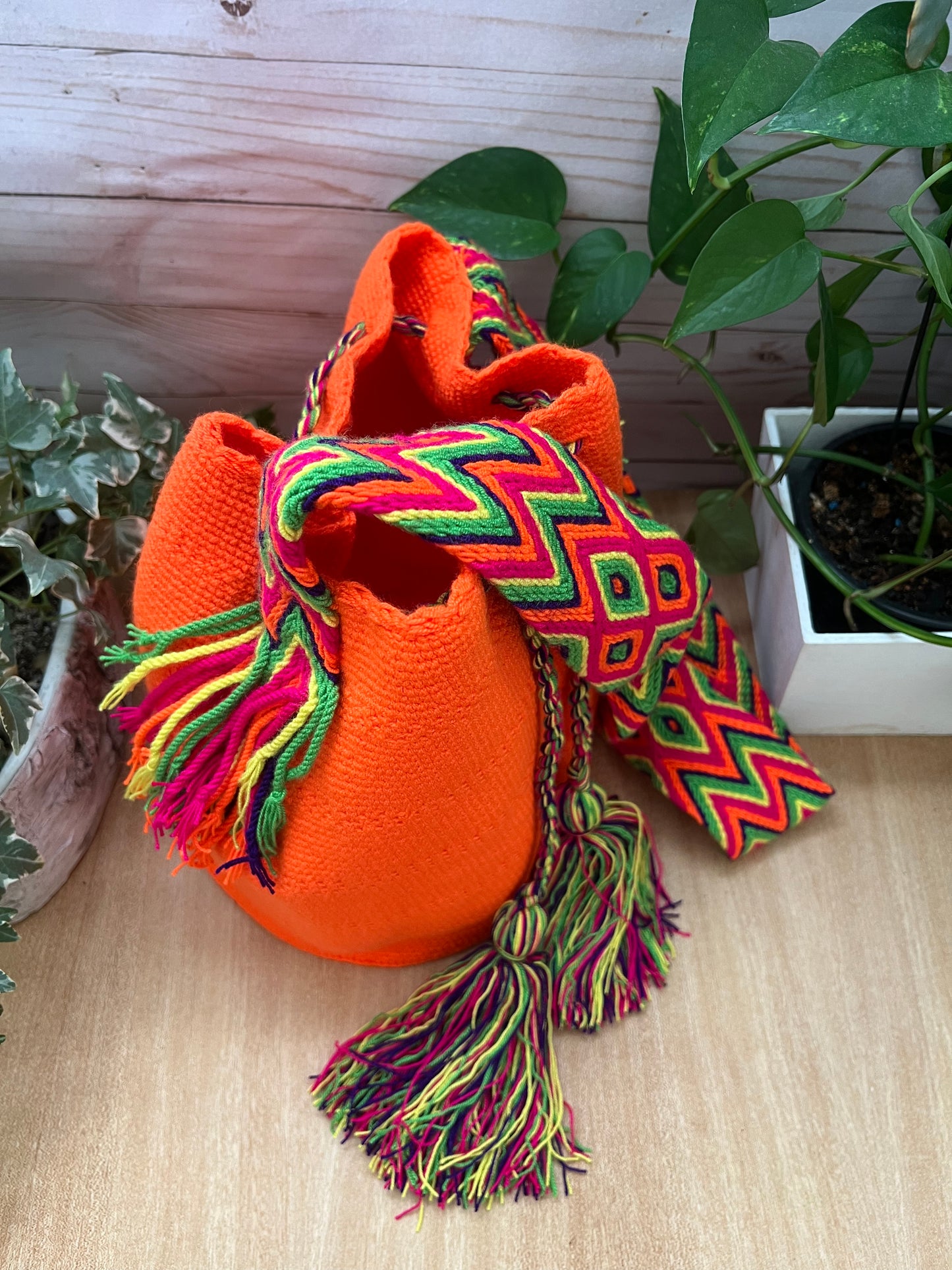 Vibrant Orange Handwoven Bucket Bag