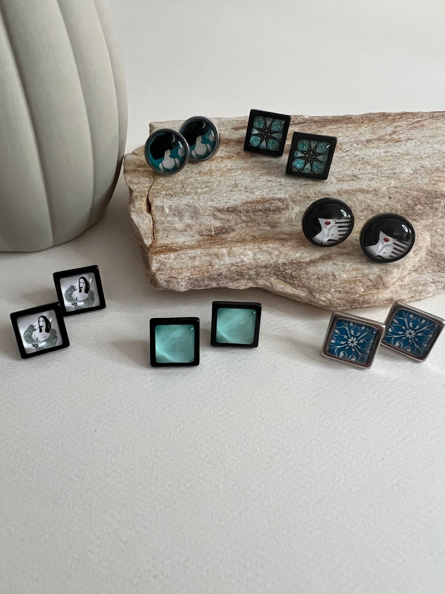 Black & Blue Edgy Stud Earrings