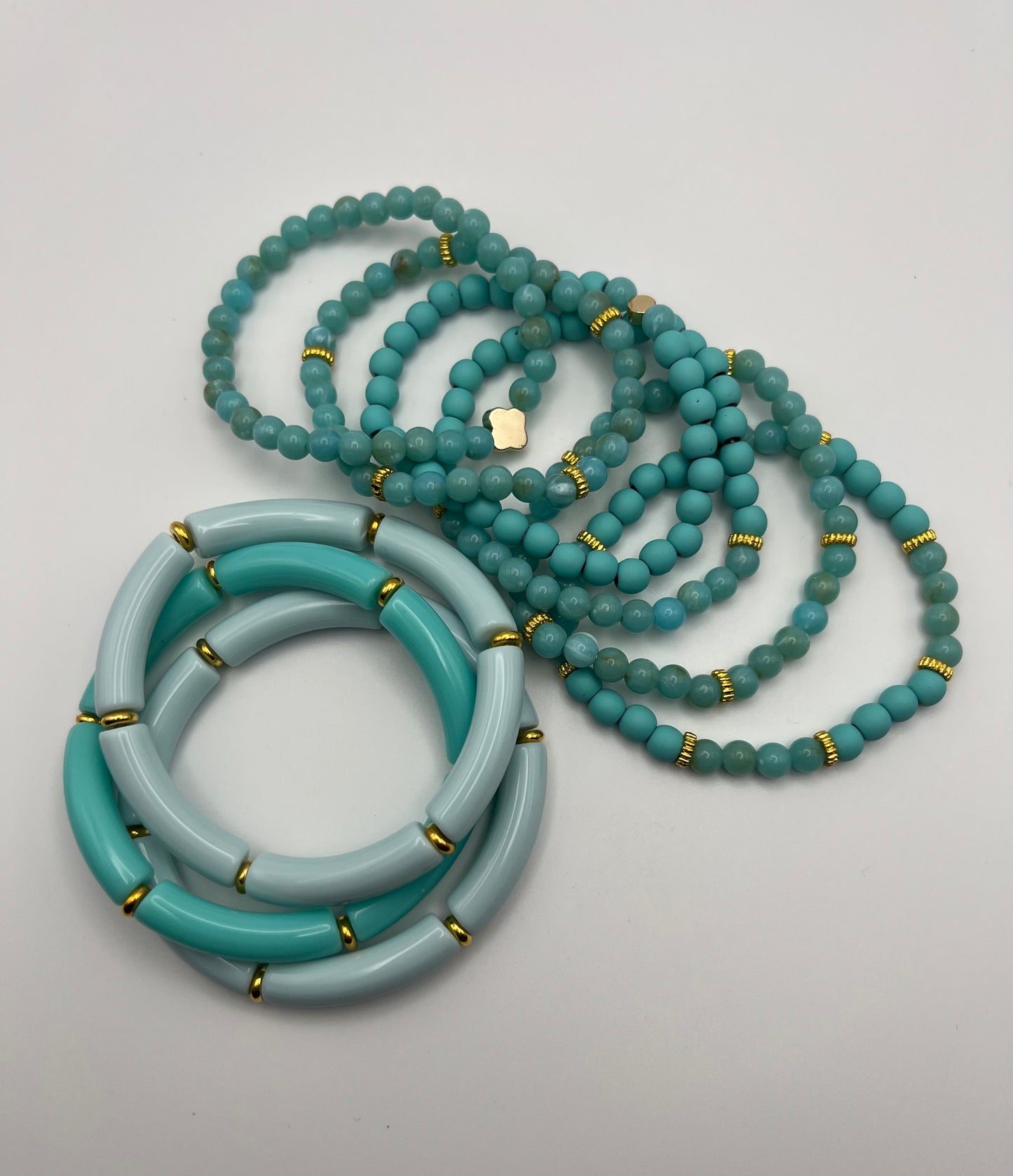 Teal & Gold Stylish Boho Chic Stackable Bracelet Set