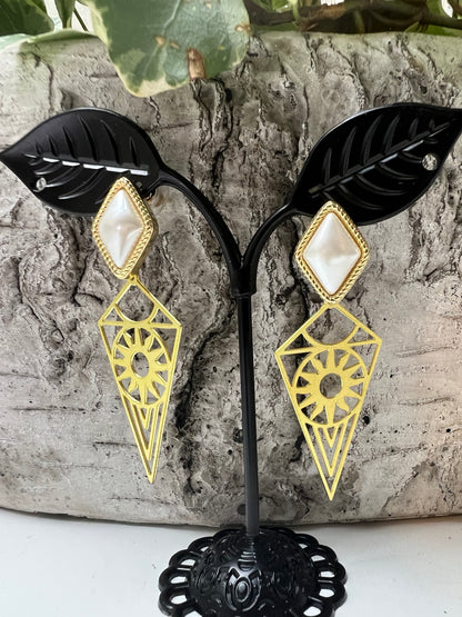 Brass Geometric Pendant Earrings