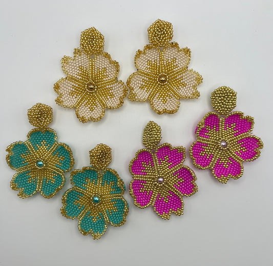 Beaded Flower Dangle Earrings