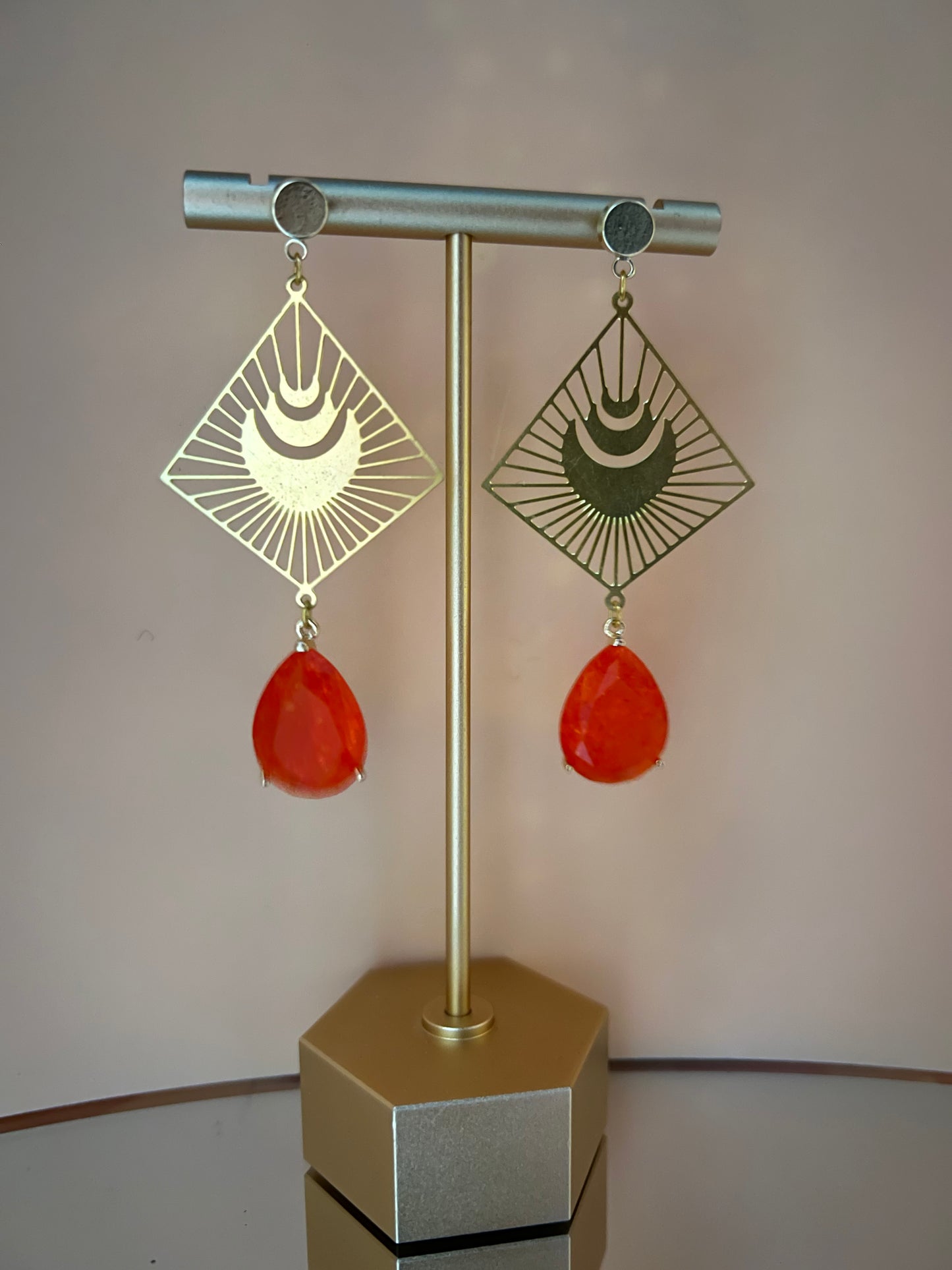 Stylish Gold & Orange Statement Earrings