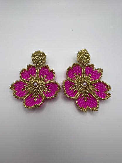 Beaded Flower Dangle Earrings