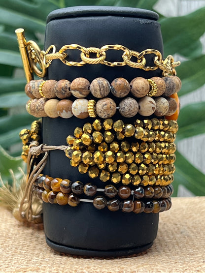 Brown & Gold Stacked Bracelet Set