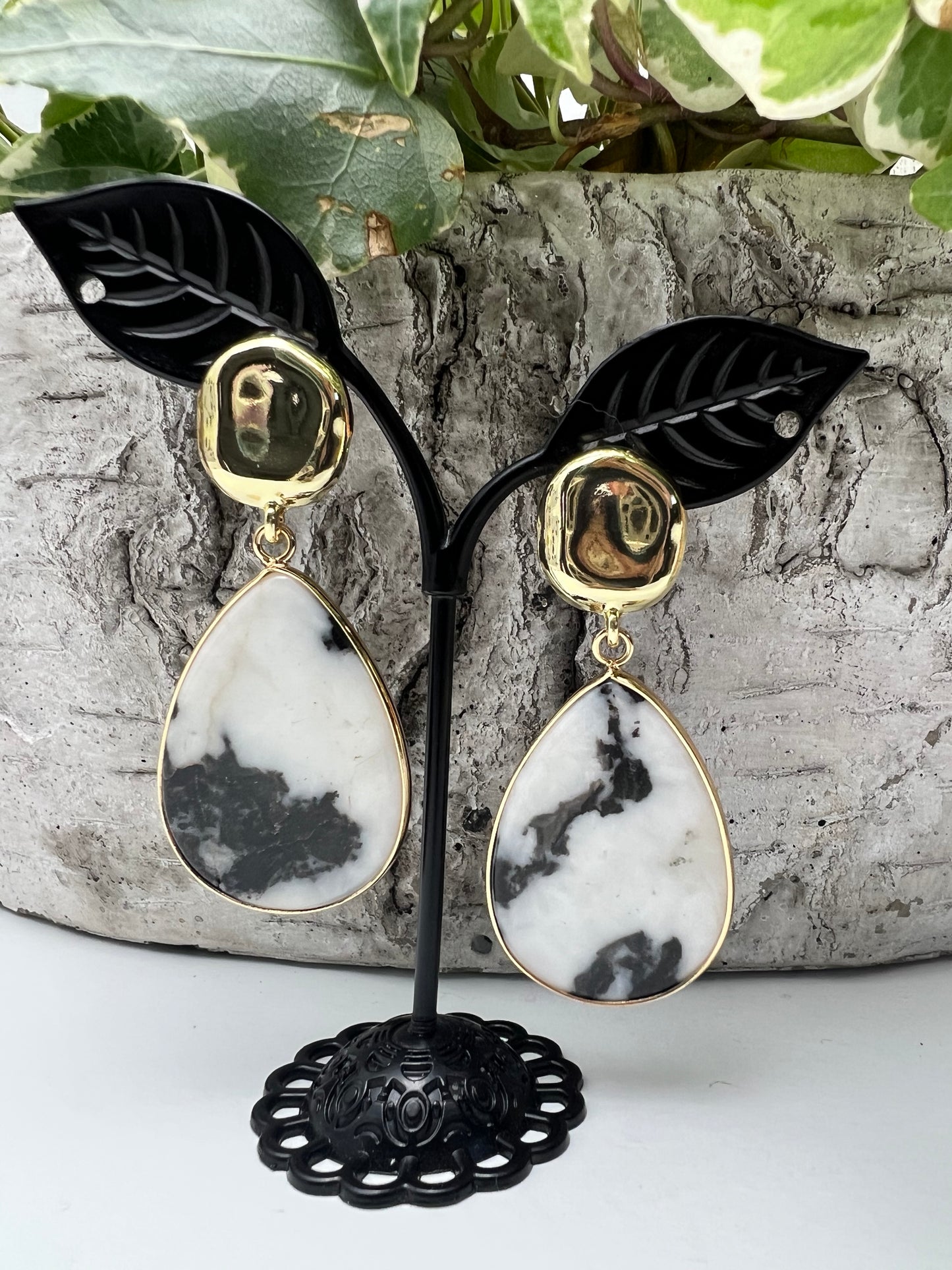 Zebra Stone Statement Earrings