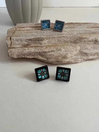 Black & Blue Edgy Stud Earrings