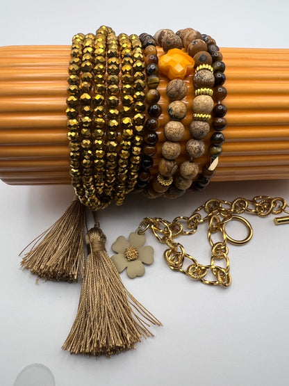 Brown & Gold Stacked Bracelet Set