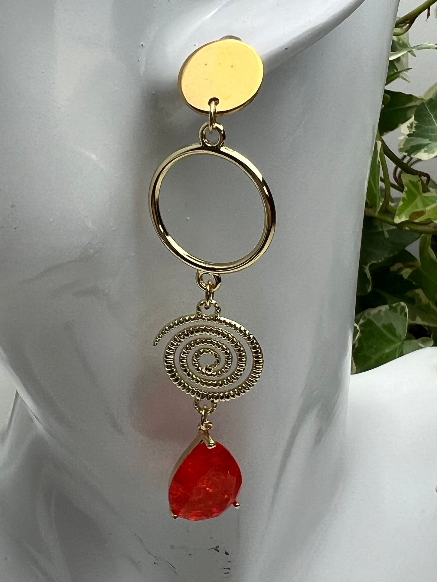 Stylish Gold & Orange Statement Earrings