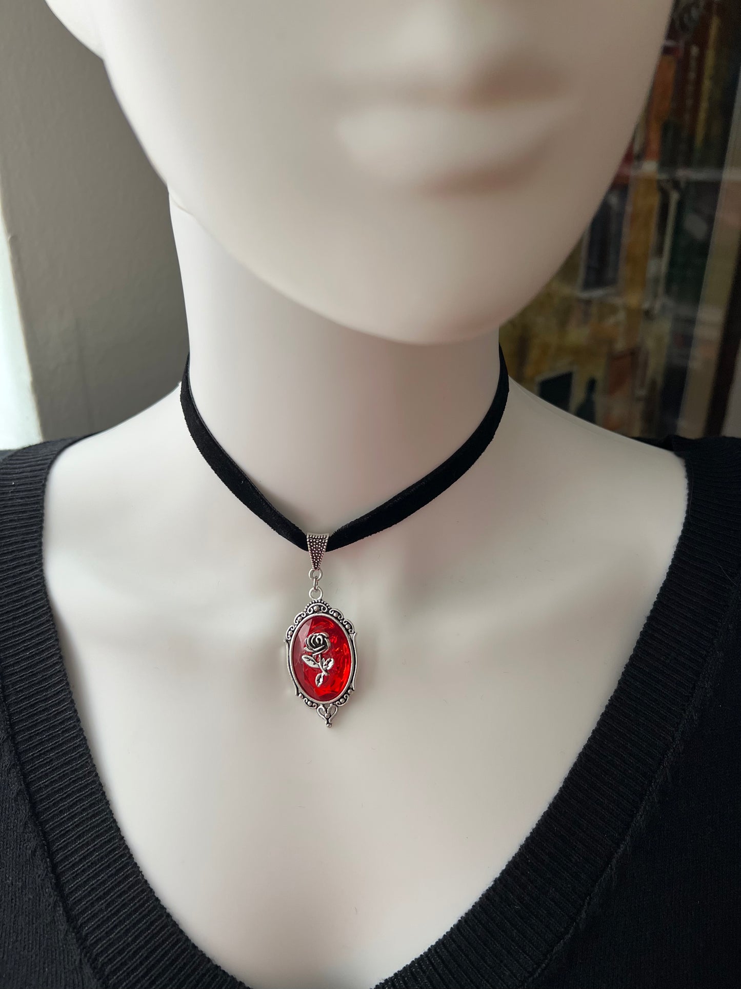 Romantic Edgy Rose Velvet Choker