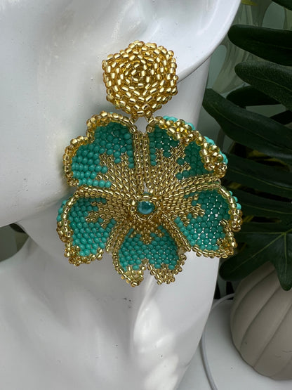 Beaded Flower Dangle Earrings