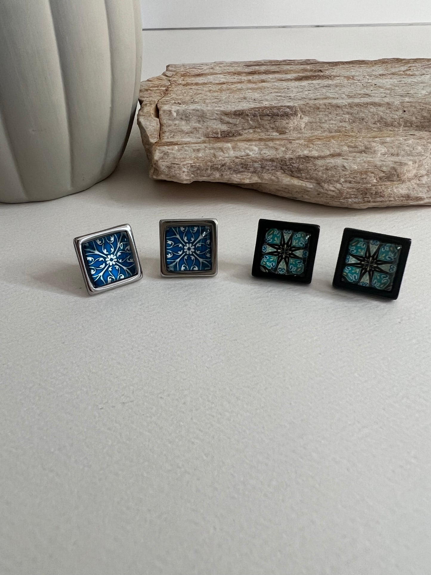 Black & Blue Edgy Stud Earrings