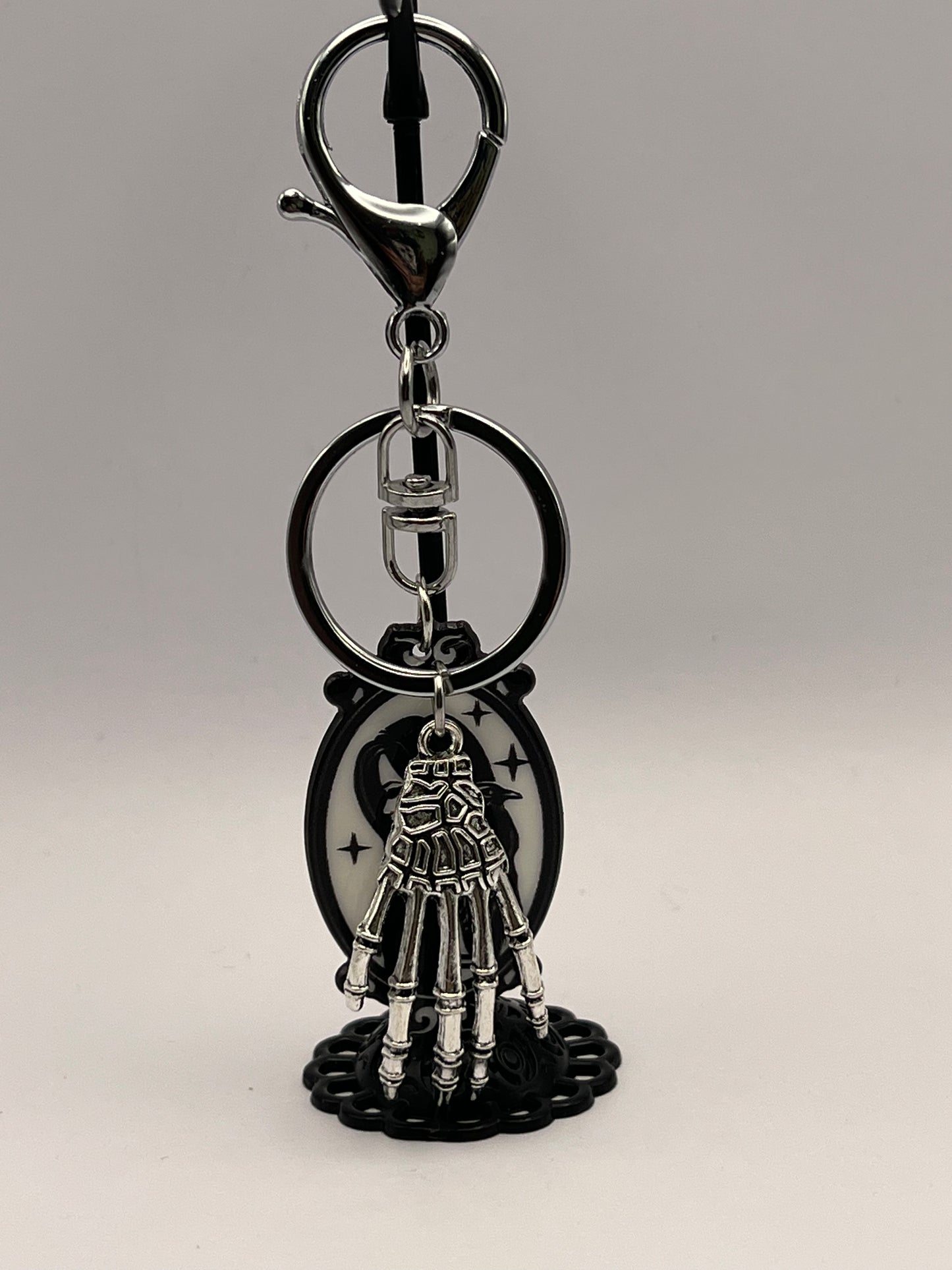 Witchy Girl Gothic Silver Keychain