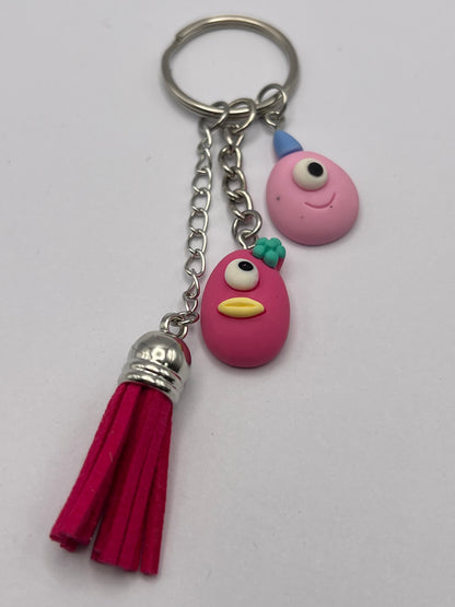 Pink Monsters Polymer Clay Keychain