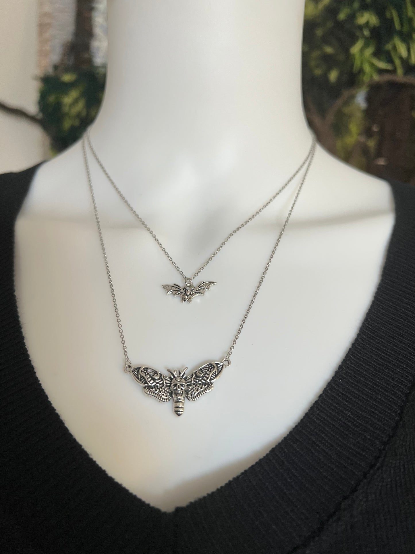 Silver Moth & Bat Layered Necklace