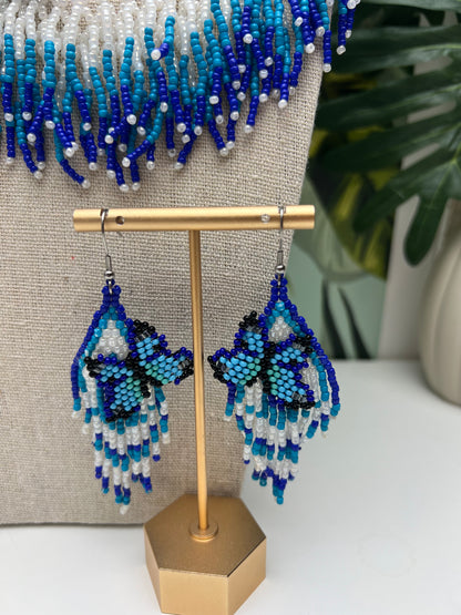 Blue Beaded Butterfly Necklace Set