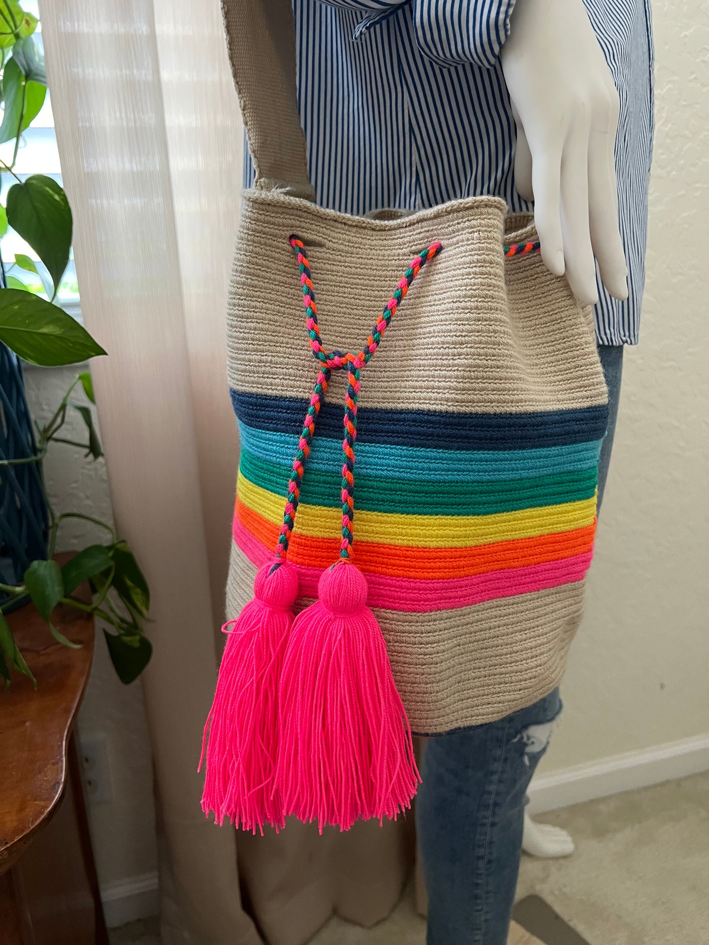 Rainbow Handwoven Bucket Bag