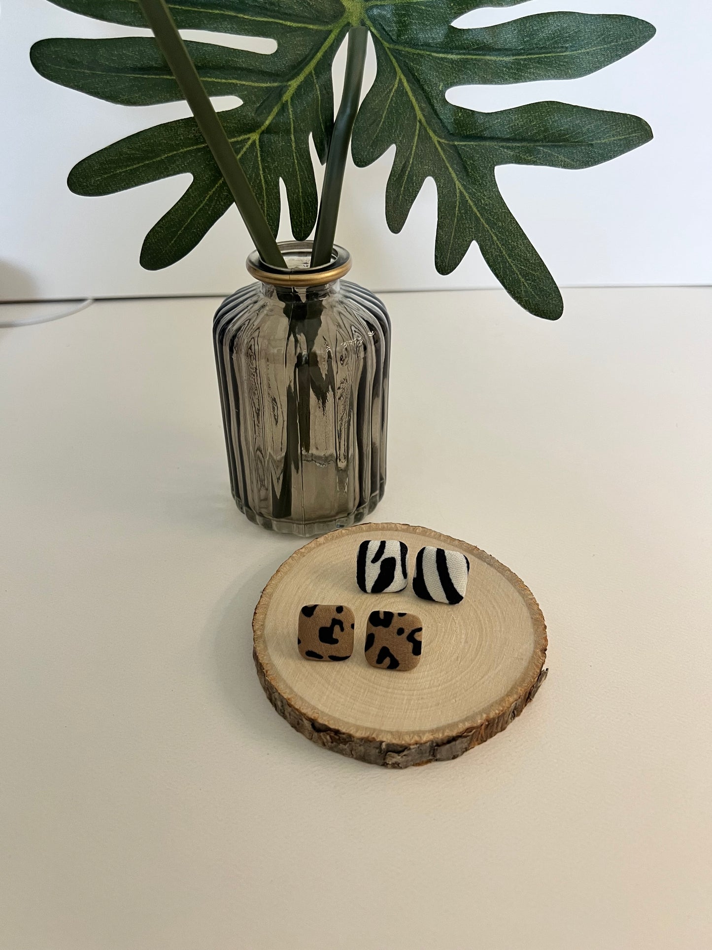 Animal Print Fabric Large Stud Earrings