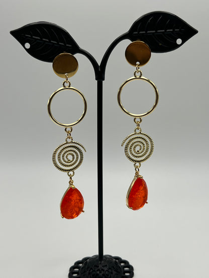 Stylish Gold & Orange Statement Earrings